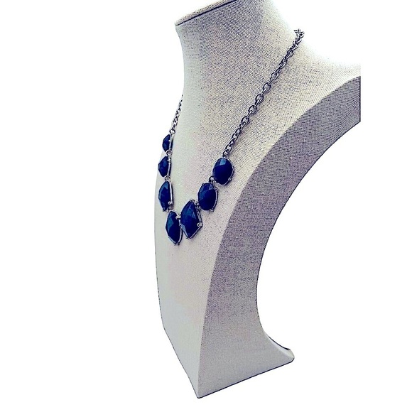 Blue Faceted Necklace & Bangle Set Geometric Design Silver-Tone Chain. N71 - Picture 11 of 12
